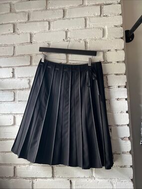 Women's Black Pleated Skater Skirt with Side Tie